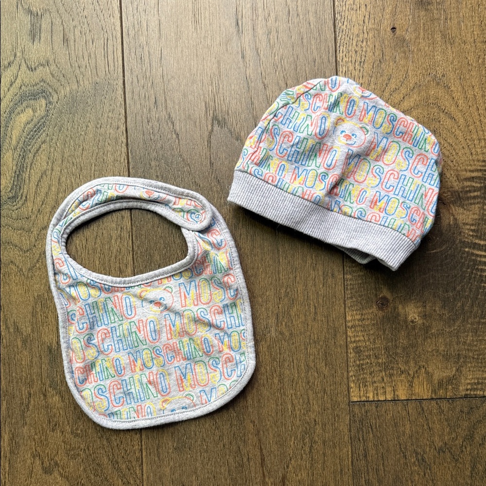 Moschino Colorful Logo Bib and Hat Set